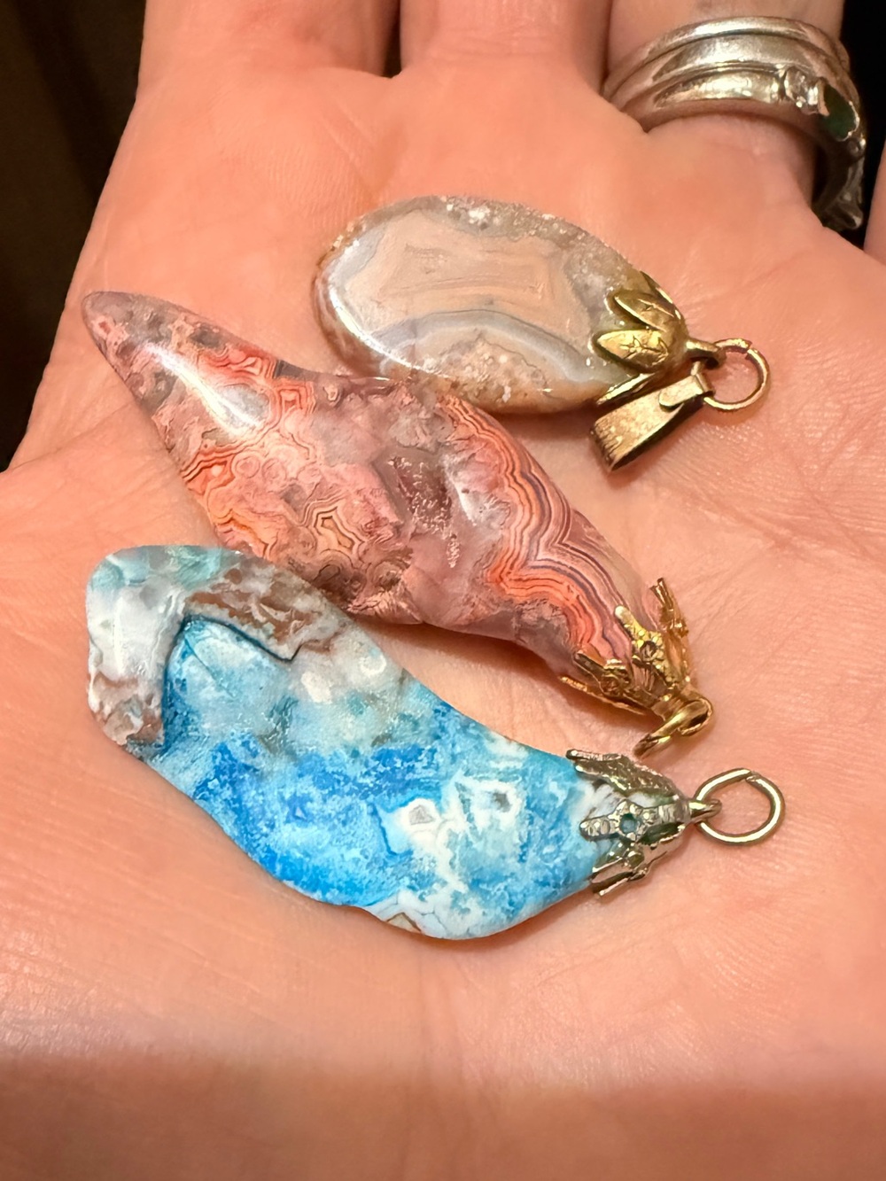 Vintage, CrazyLace Agate Pendants - Red, Orange & Blue Options
